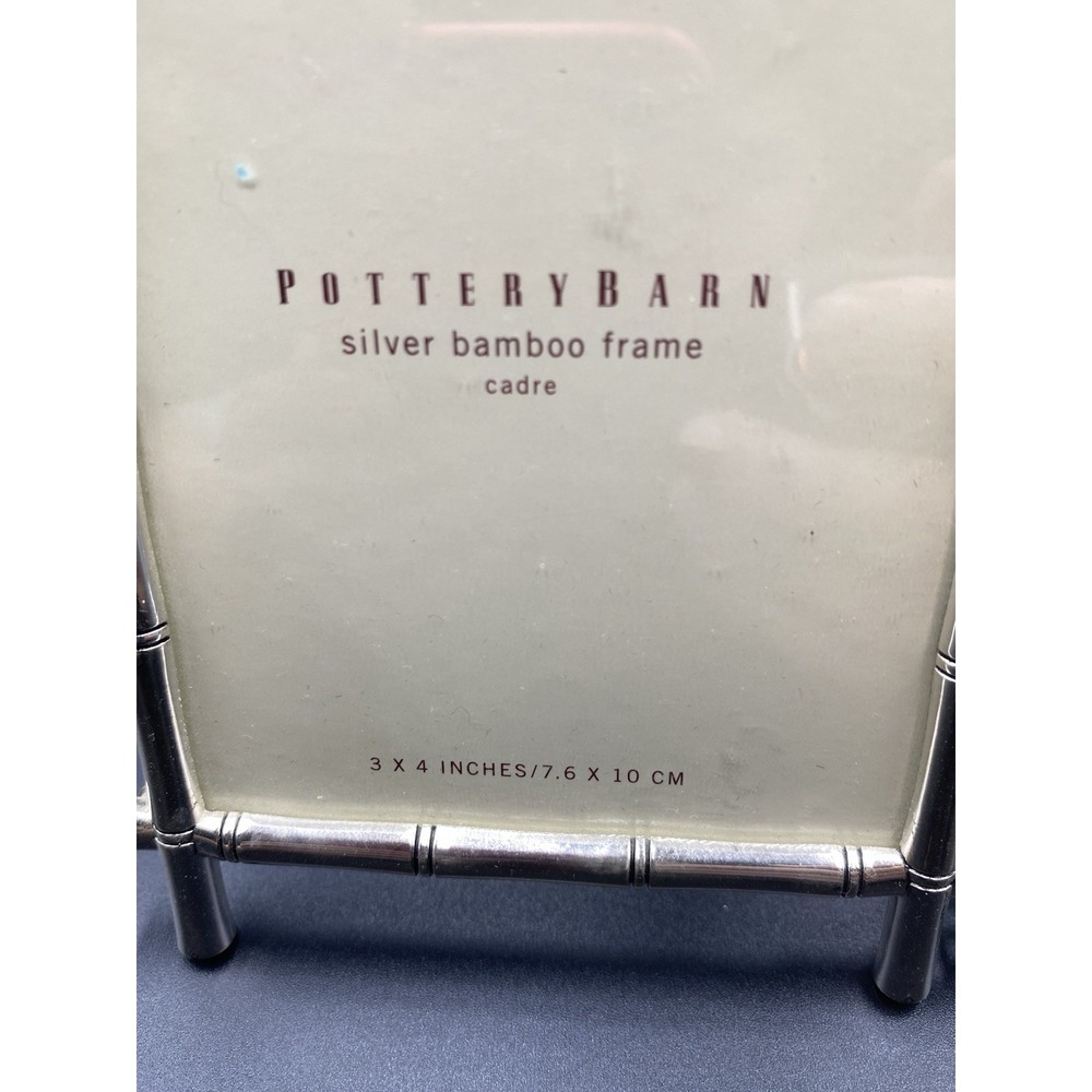 Pottery Barn Double Photo Silver Plate Bamboo Picture Frame Easel Back  3" X 4" - Picture 2 of 4